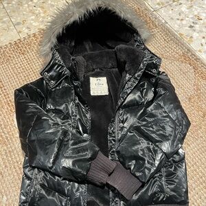 Abercrombie Kids Black Puffer Jacket with Faux Fur Hood